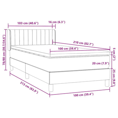 vidaXL Boxspringbett mit Matratze Hellgrau 100x210 cm Samt