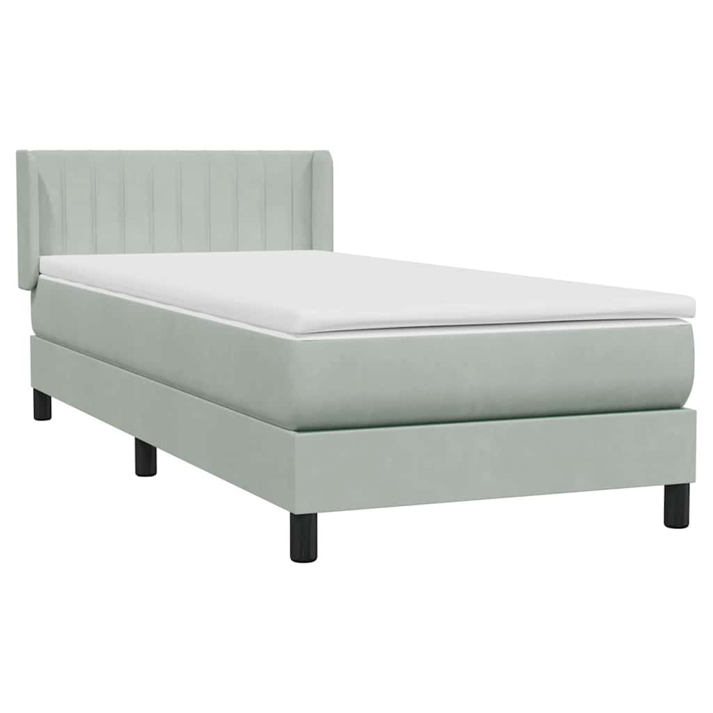 vidaXL Boxspringbett mit Matratze Hellgrau 100x210 cm Samt