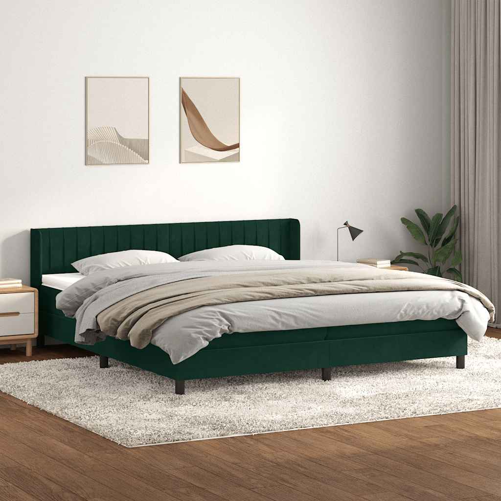vidaXL Boxspringbett mit Matratze Dunkelgrün 180x210 cm Samt