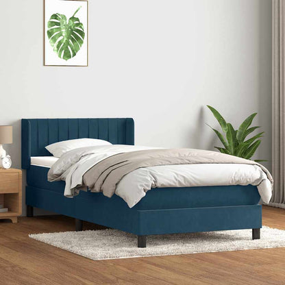 vidaXL Boxspringbett mit Matratze Dunkelblau 80x220 cm Samt
