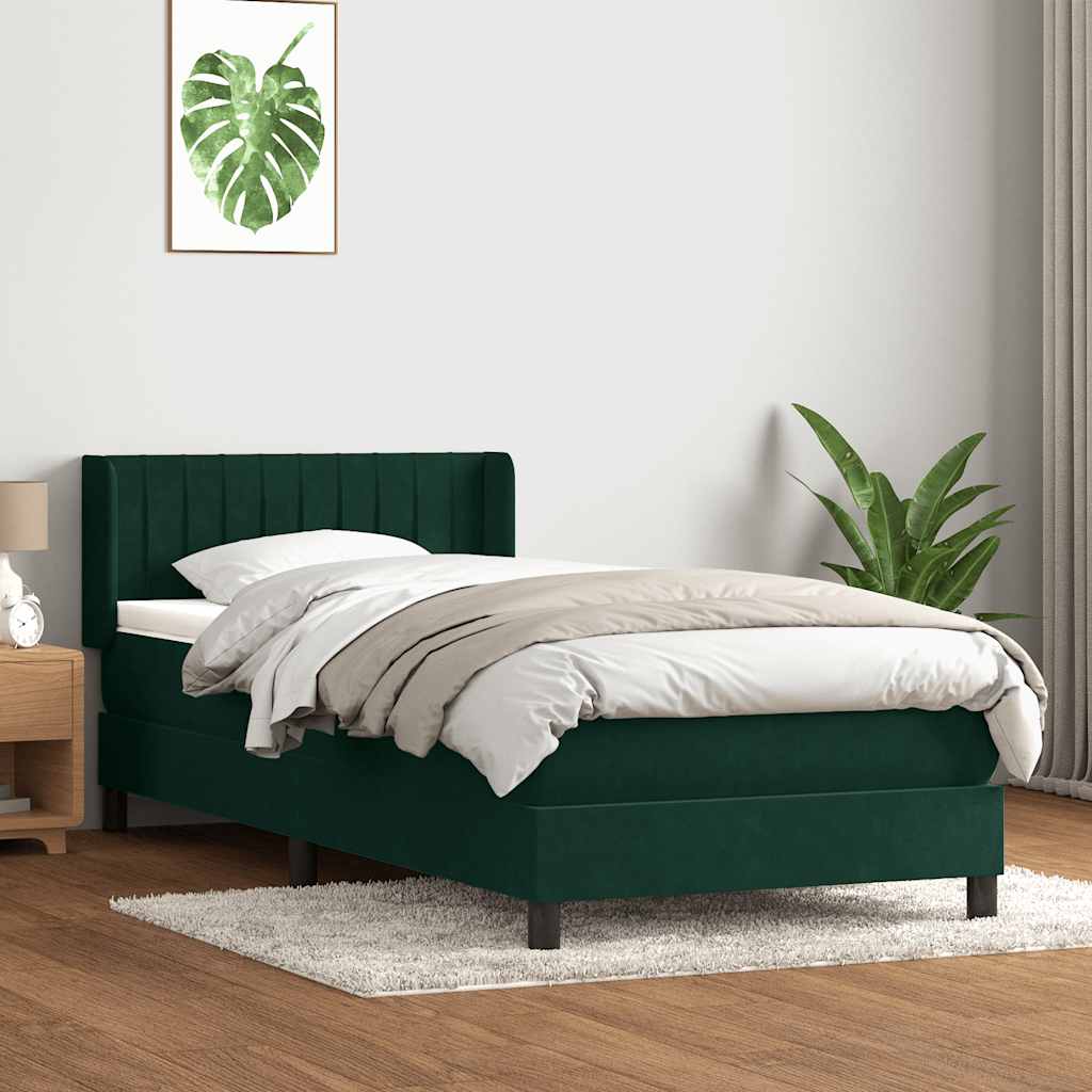 vidaXL Boxspringbett mit Matratze Dunkelgrün 90x220 cm Samt