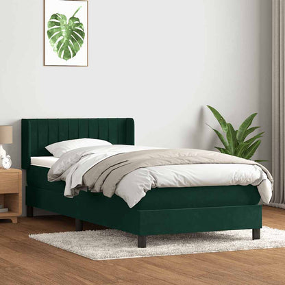 vidaXL Boxspringbett mit Matratze Dunkelgrün 90x220 cm Samt