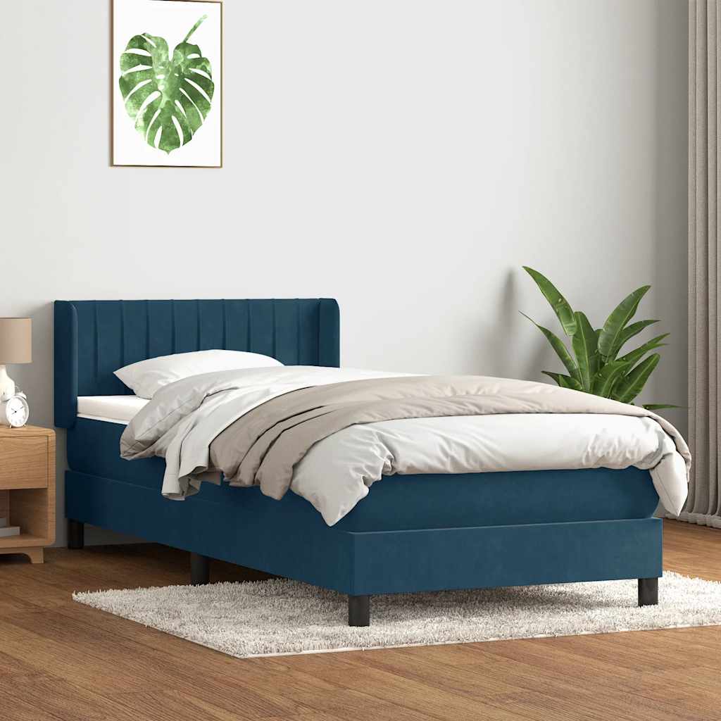 vidaXL Lit coffre avec matelas Bleu foncé 90x220 cm Velours