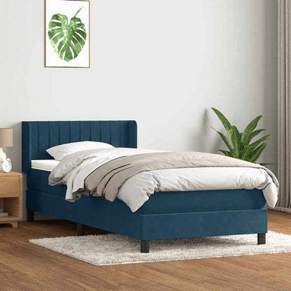 vidaXL Lit coffre avec matelas Bleu foncé 90x220 cm Velours