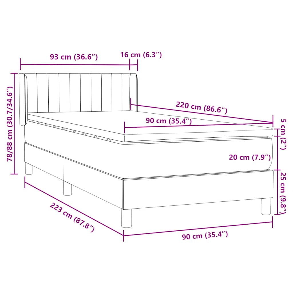 vidaXL Boxspringbett mit Matratze Rosa 90x220 cm Samt