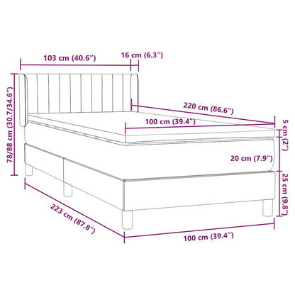 vidaXL Boxspringbett mit Matratze Dunkelgrau 100x220 cm Samt