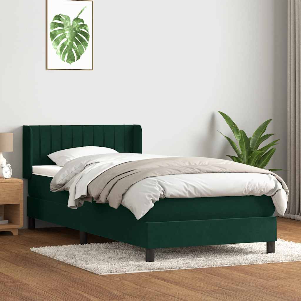 vidaXL Boxspringbett mit Matratze Dunkelgrün 100x220 cm Samt