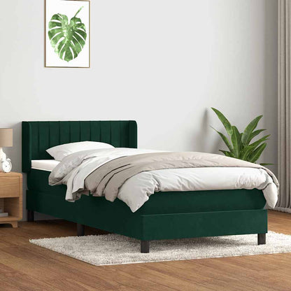 vidaXL Boxspringbett mit Matratze Dunkelgrün 100x220 cm Samt