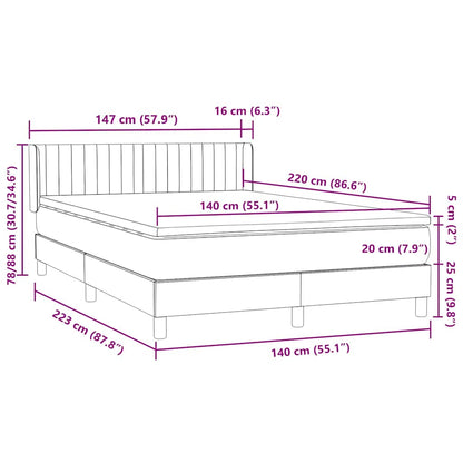vidaXL Boxspringbett mit Matratze Dunkelgrau 140x220 cm Samt