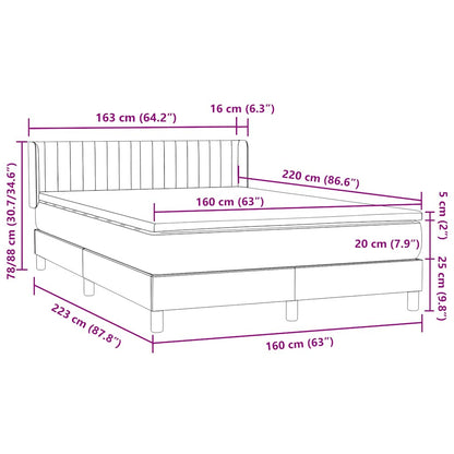 vidaXL Boxspringbett mit Matratze Dunkelgrau 160x220 cm Samt