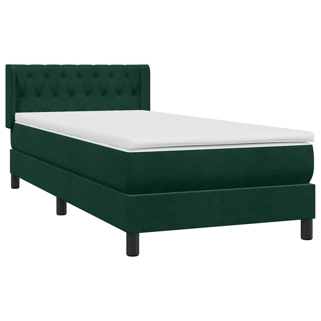 vidaXL Boxspringbett mit Matratze Dunkelgrün 90x210 cm Samt