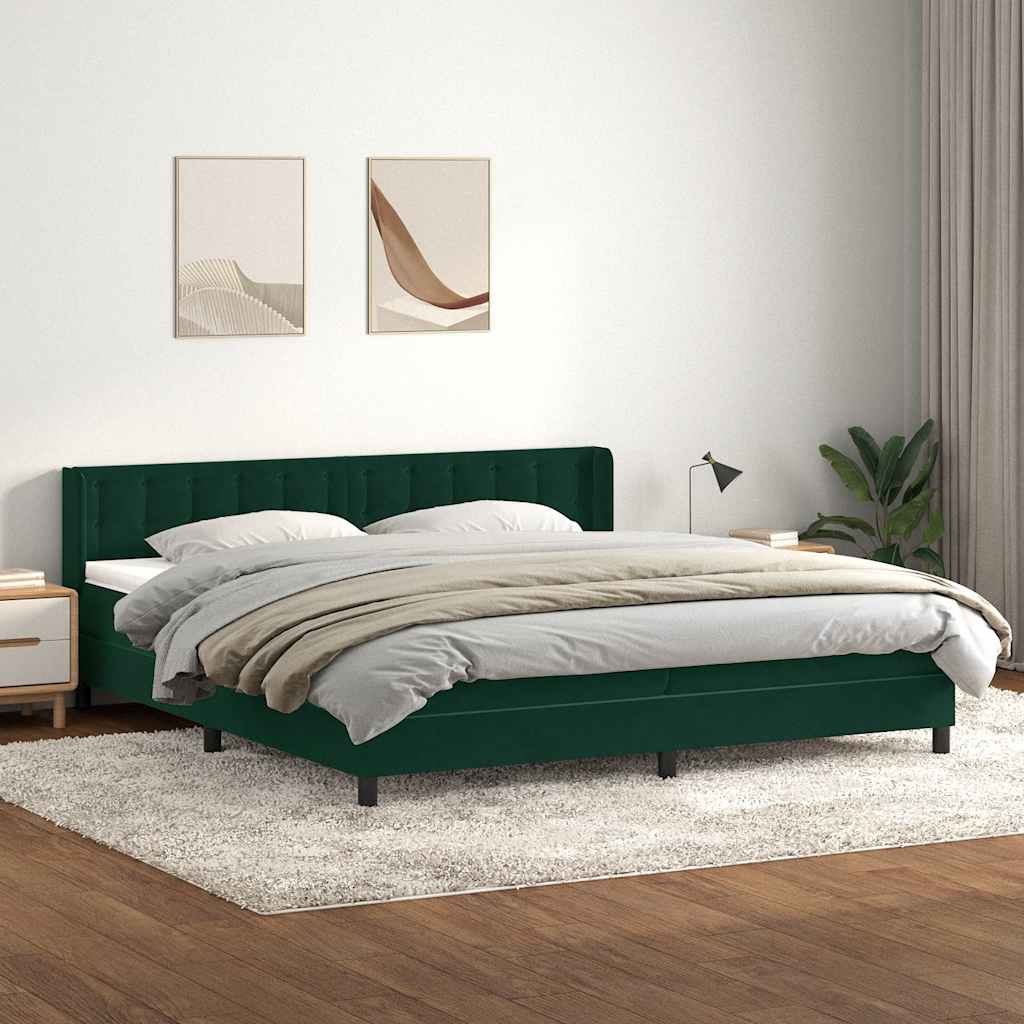 vidaXL Boxspringbett mit Matratze Dunkelgrün 90x210 cm Samt