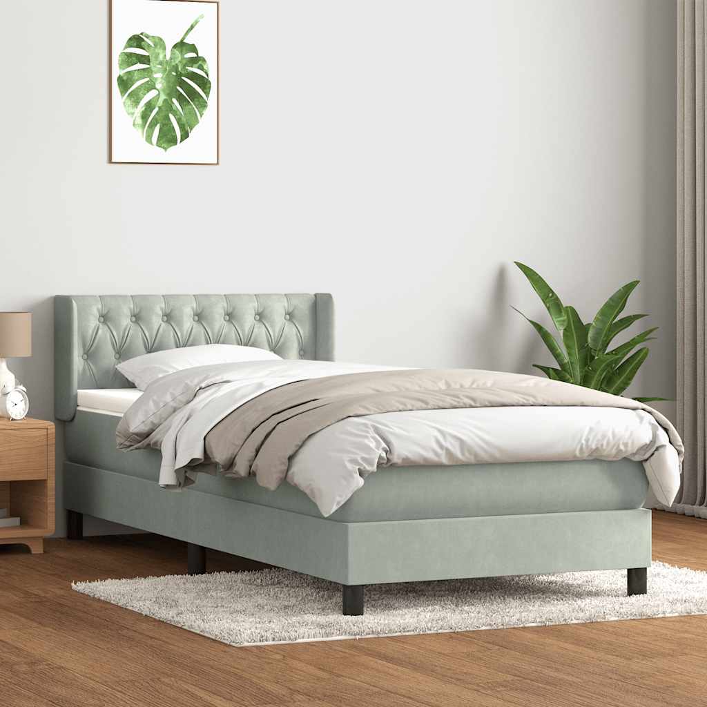 vidaXL Lit coffre avec matelas Gris clair 100x210 cm Velours