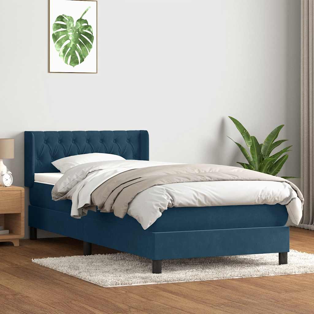 vidaXL Boxspringbett mit Matratze Dunkelblau 100x210 cm Samt
