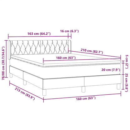 vidaXL Boxspringbett mit Matratze Dunkelgrau 160x210 cm Samt
