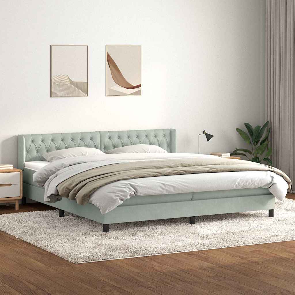 vidaXL Boxspringbett mit Matratze Hellgrau 180x210 cm Samt
