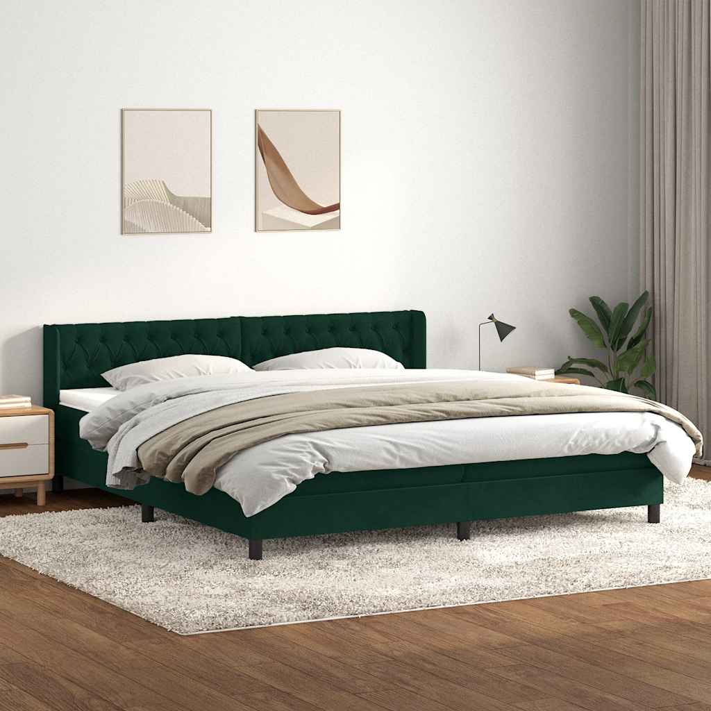 vidaXL Boxspringbett mit Matratze Dunkelgrün 180x210 cm Samt