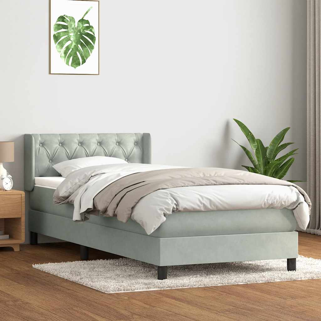 vidaXL Boxspringbett mit Matratze Hellgrau 80x220 cm Samt