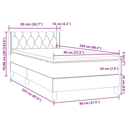 vidaXL Lit tapissier avec matelas Gris foncé 80x220 cm Velours
