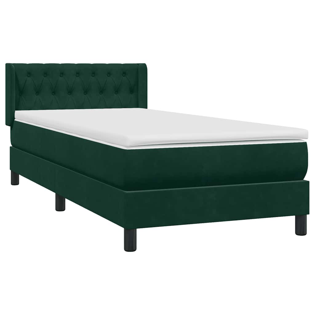 vidaXL Boxspringbett mit Matratze Dunkelgrün 90x220 cm Samt