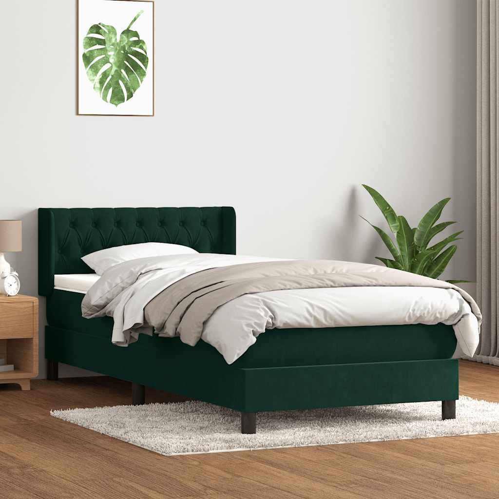 vidaXL Boxspringbett mit Matratze Dunkelgrün 90x220 cm Samt