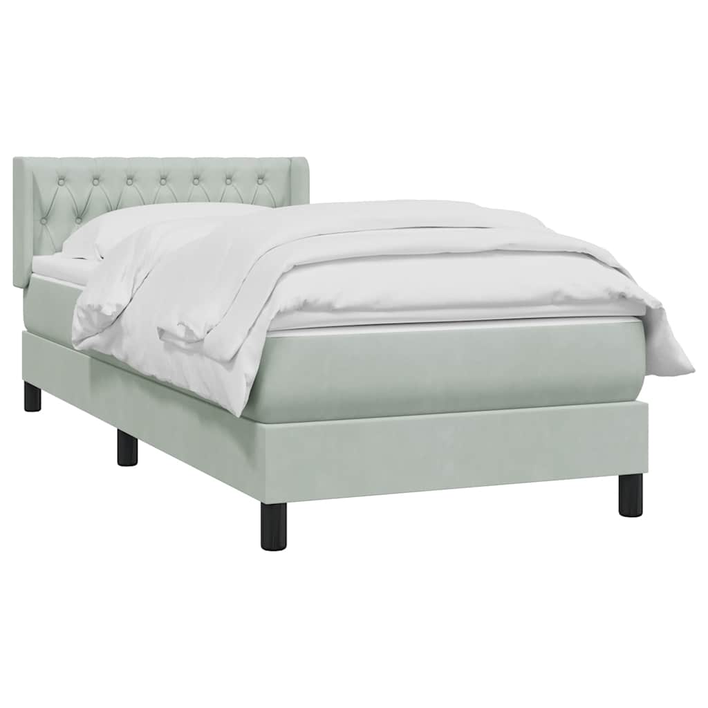 vidaXL Boxspringbett mit Matratze Hellgrau 100x220 cm Samt
