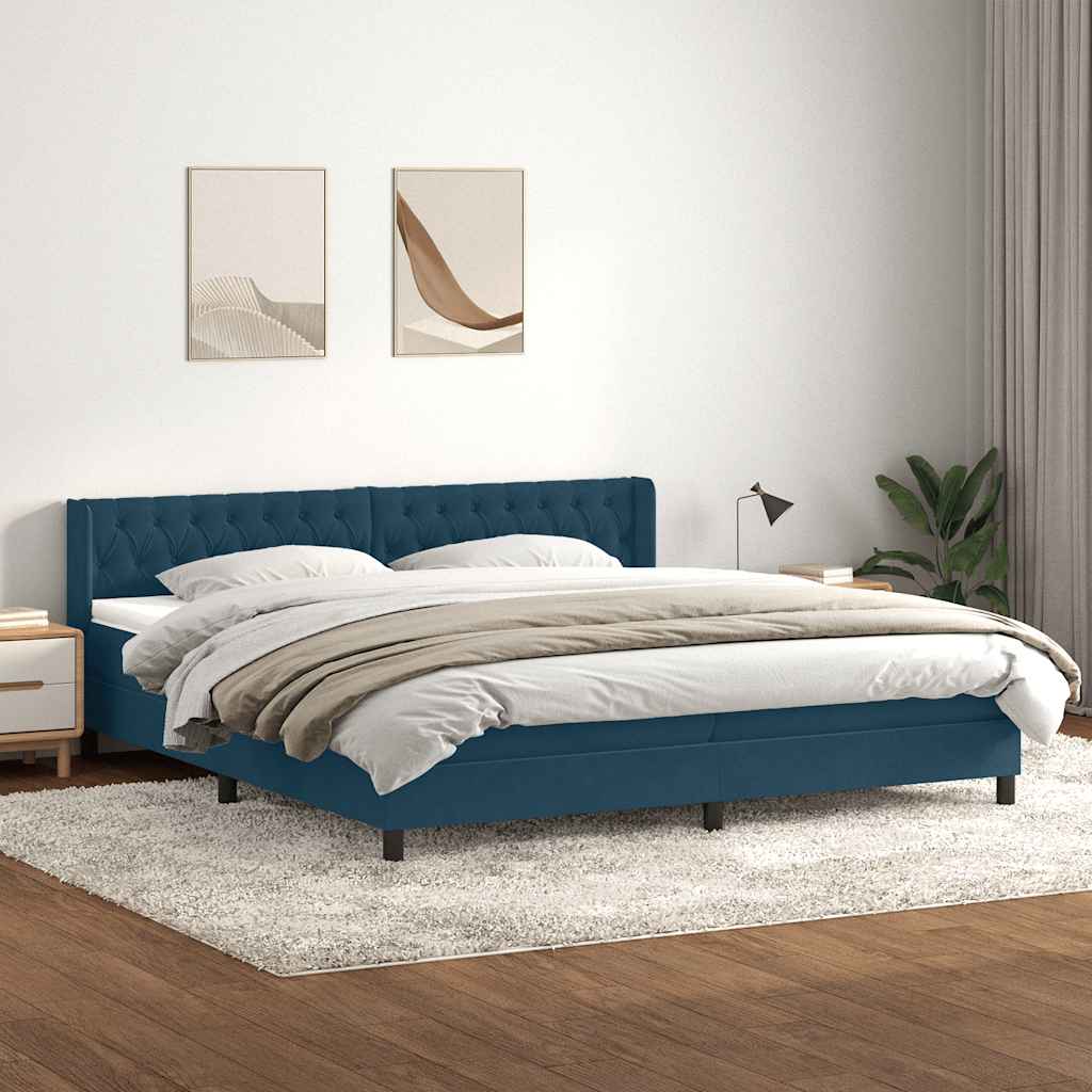 vidaXL Boxspringbett mit Matratze Dunkelblau 200x220 cm Samt