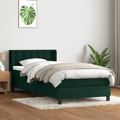 vidaXL Boxspringbett mit Matratze Dunkelgrün 90x210 cm Samt