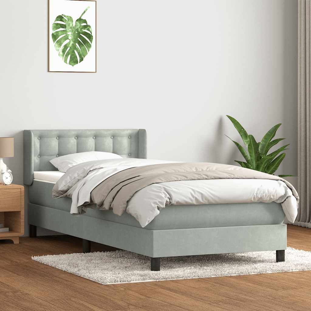 vidaXL Boxspringbett mit Matratze Hellgrau 100x210 cm Samt