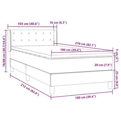 vidaXL Boxspringbett mit Matratze Dunkelgrau 100x210 cm Samt