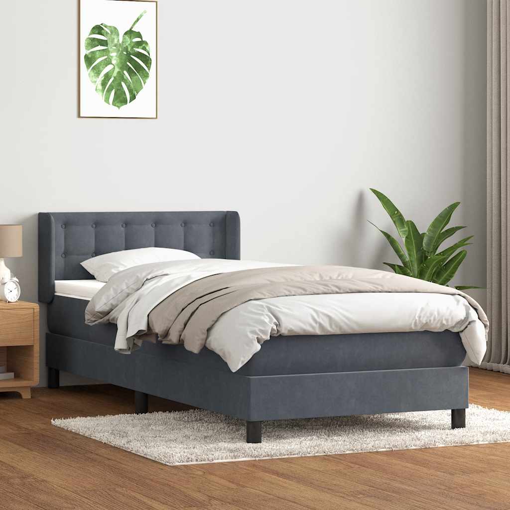 vidaXL Boxspringbett mit Matratze Dunkelgrau 100x210 cm Samt