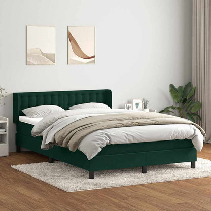 vidaXL Boxspringbett mit Matratze Dunkelgrün 140x210 cm Samt