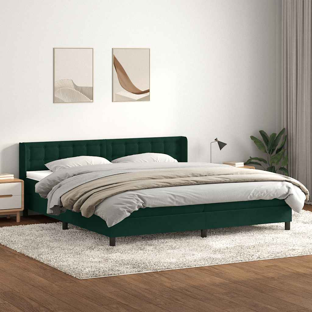 vidaXL Boxspringbett mit Matratze Dunkelgrün 180x210 cm Samt