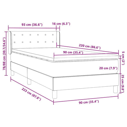vidaXL Lit coffre avec matelas Gris foncé 90x220 cm Velours