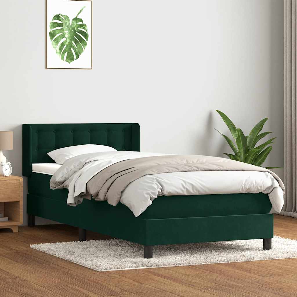 vidaXL Boxspringbett mit Matratze Dunkelgrün 90x220 cm Samt