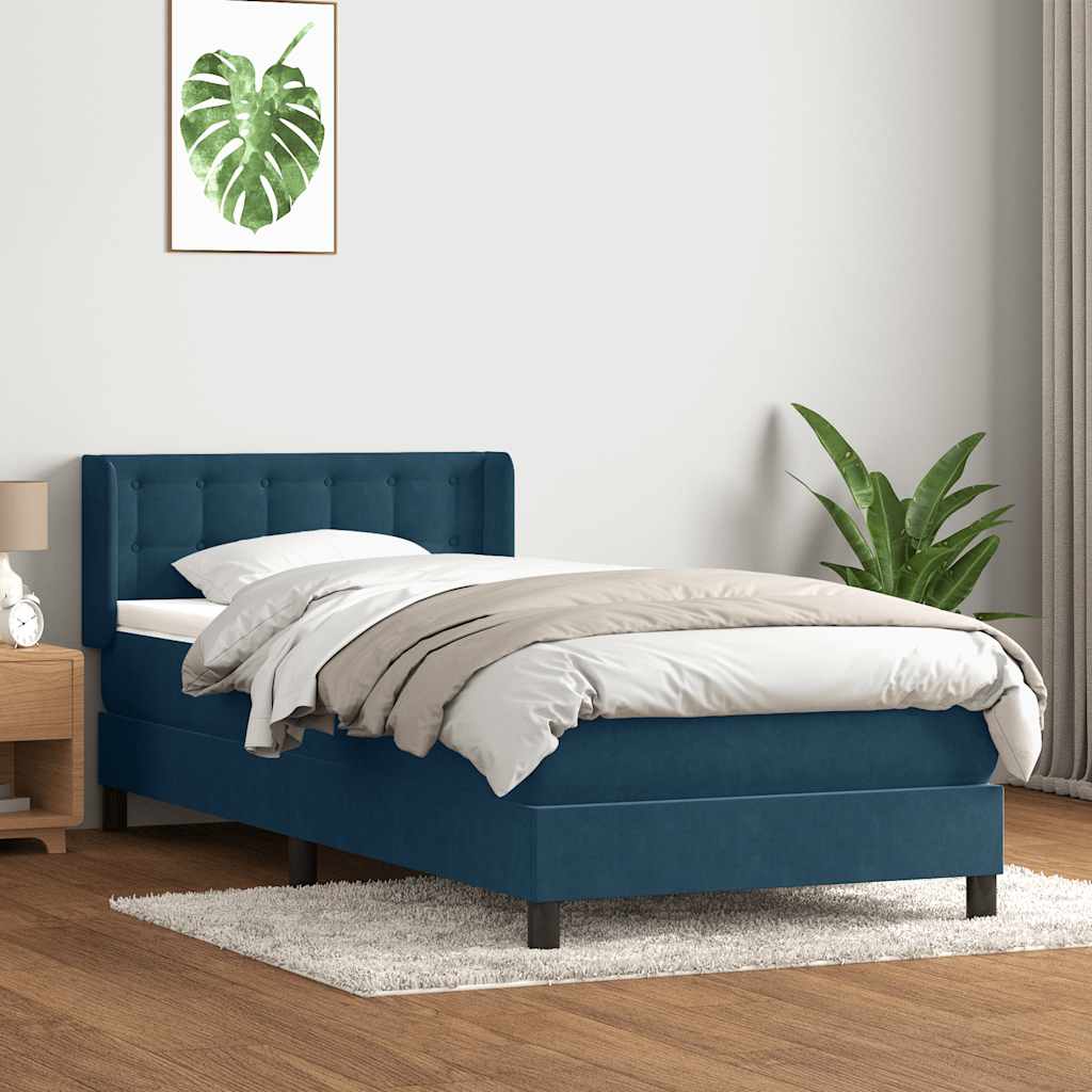 vidaXL Boxspringbett mit Matratze Dunkelblau 90x220 cm Samt