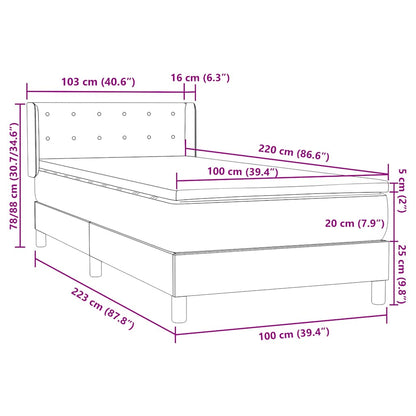 vidaXL Boxspringbett mit Matratze Dunkelgrau 100x220 cm Samt