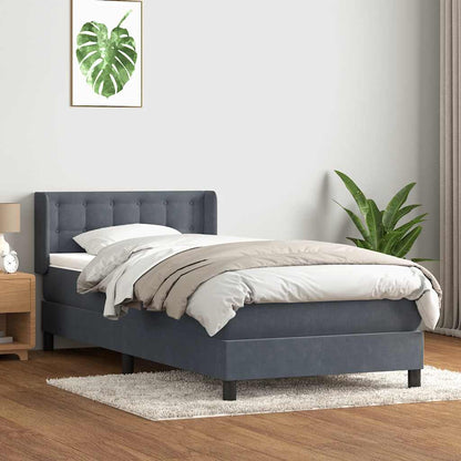 vidaXL Boxspringbett mit Matratze Dunkelgrau 100x220 cm Samt
