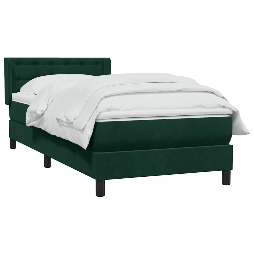 vidaXL Boxspringbett mit Matratze Dunkelgrün 100x220 cm Samt