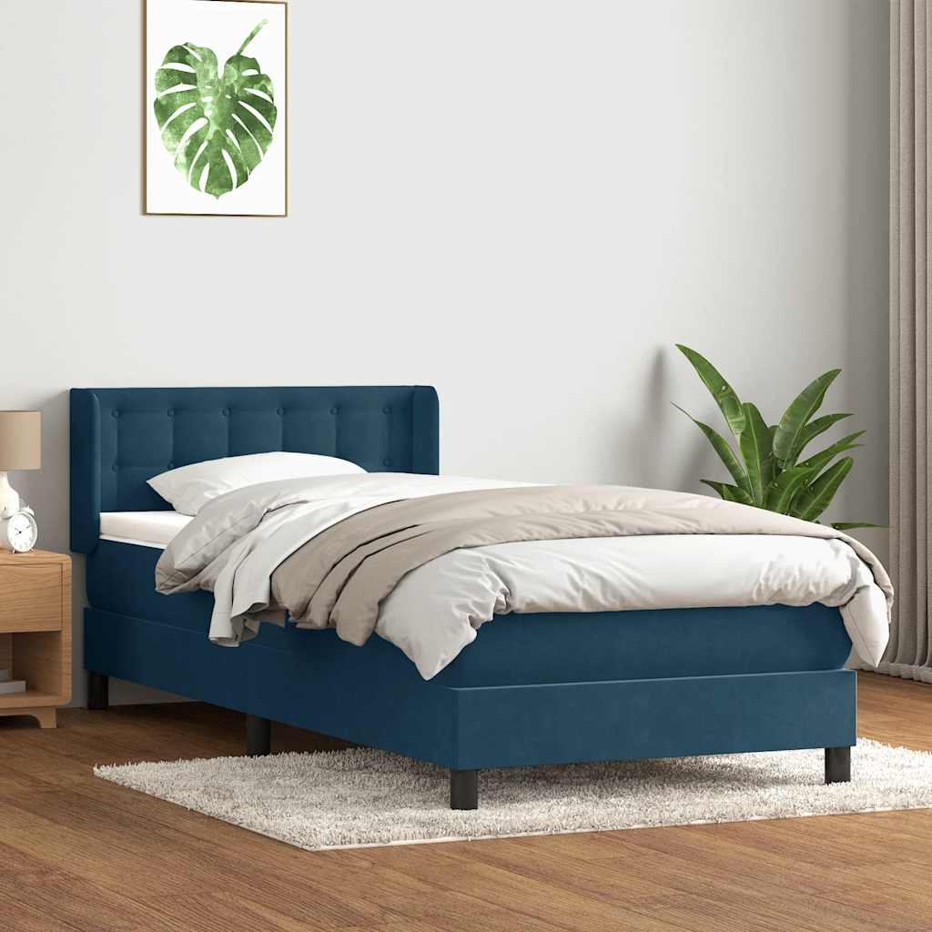 vidaXL Boxspringbett mit Matratze Dunkelblau 100x220 cm Samt