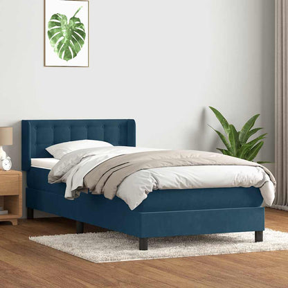 vidaXL Boxspringbett mit Matratze Dunkelblau 100x220 cm Samt