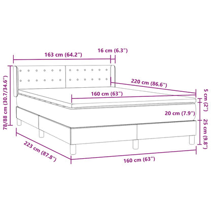 vidaXL Boxspringbett mit Matratze Hellgrau 160x220 cm Samt