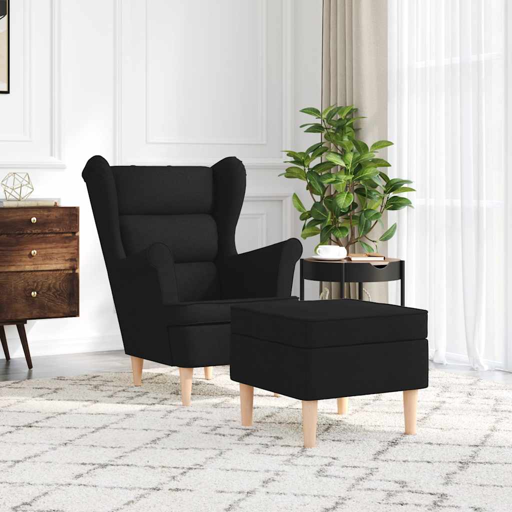 vidaXL Fauteuil avec repose-pieds Noir Tissu