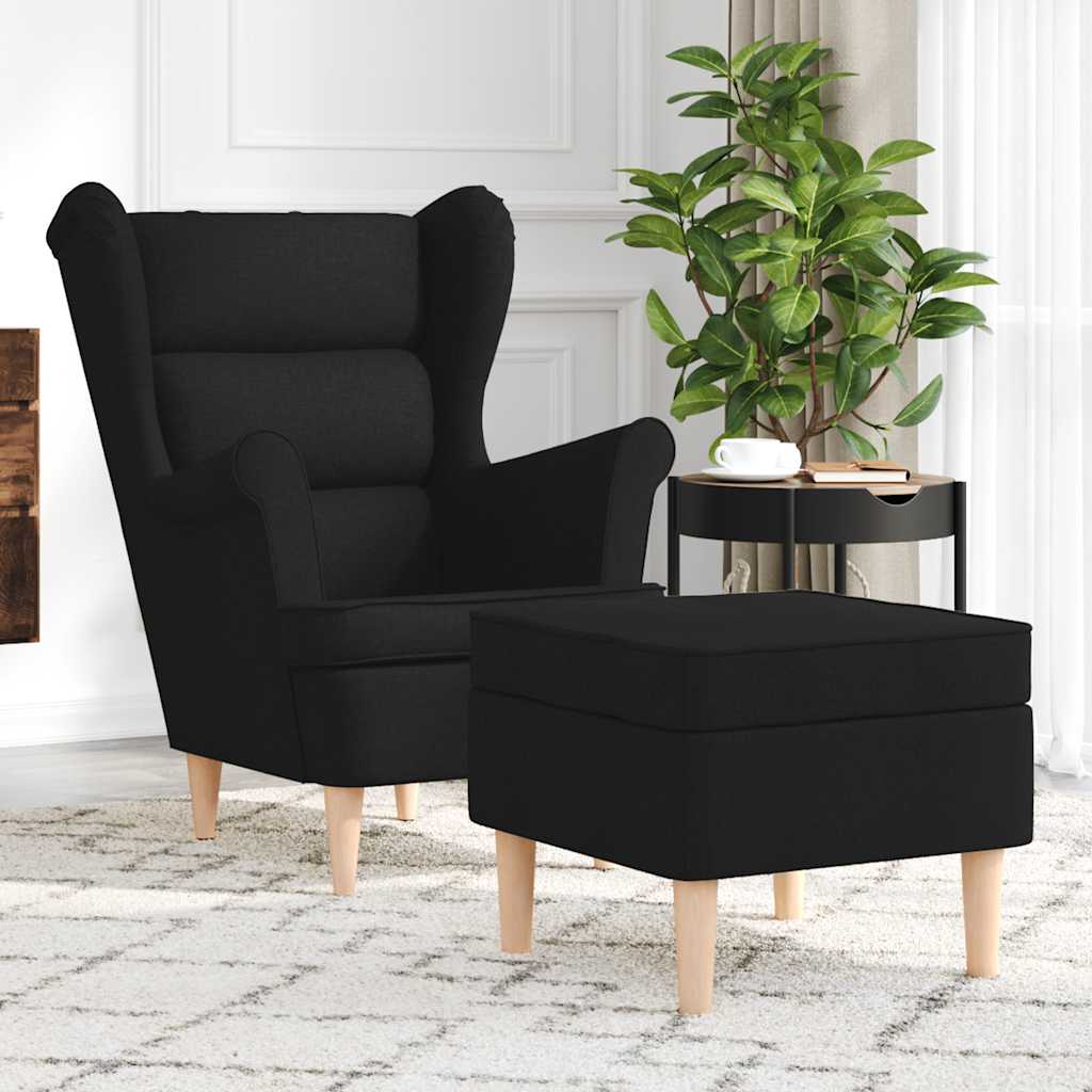 vidaXL Fauteuil avec repose-pieds Noir Tissu