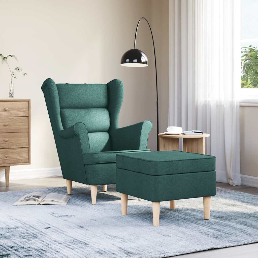vidaXL Fauteuil avec repose-pieds Tissu Vert foncé