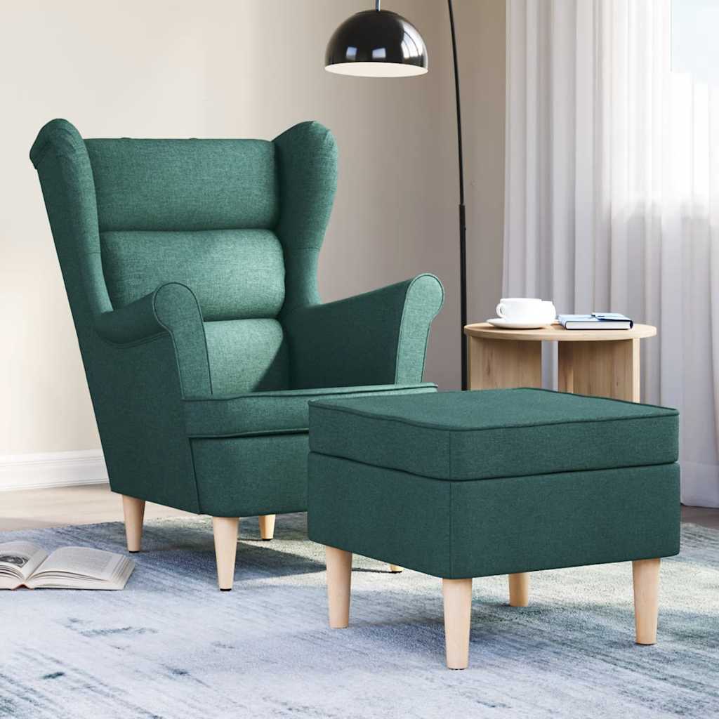 vidaXL Fauteuil avec repose-pieds Tissu Vert foncé