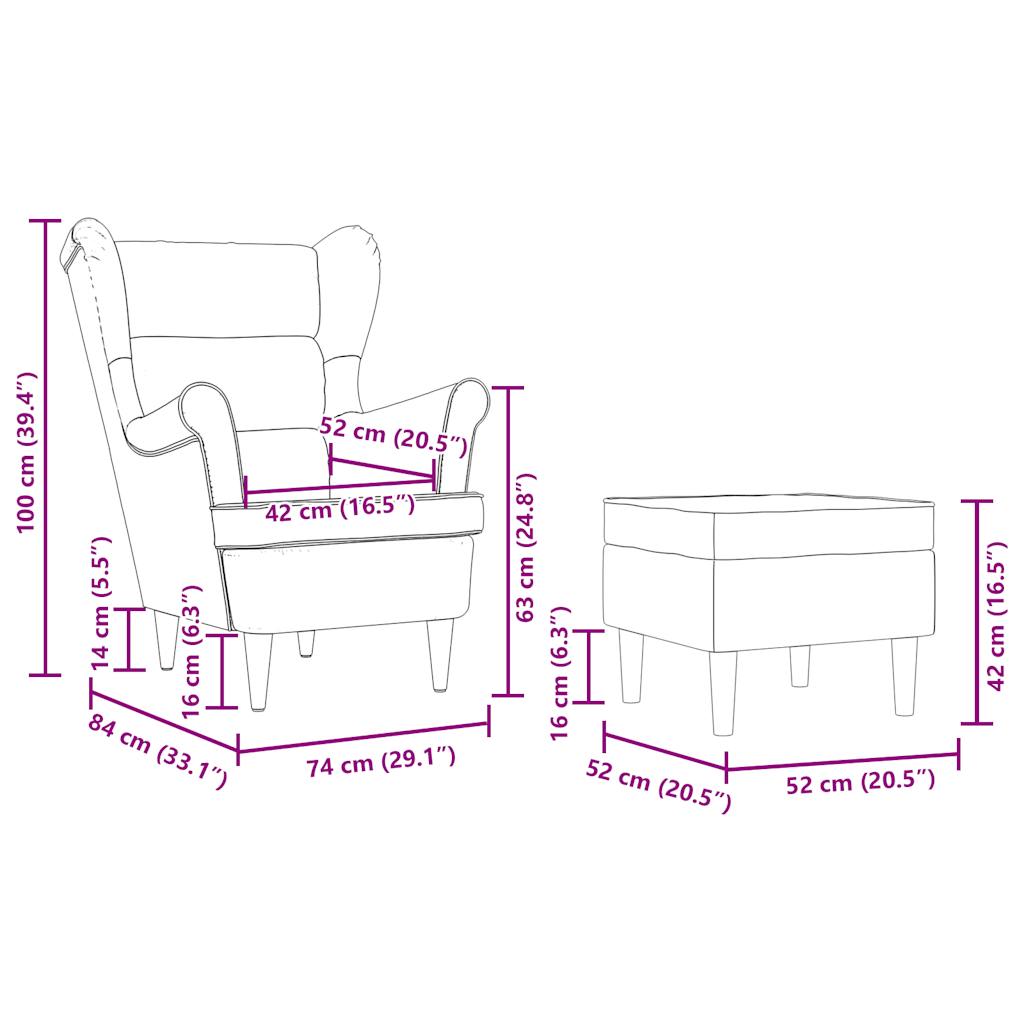 Sessel mit Fußhocker Creme Stoff