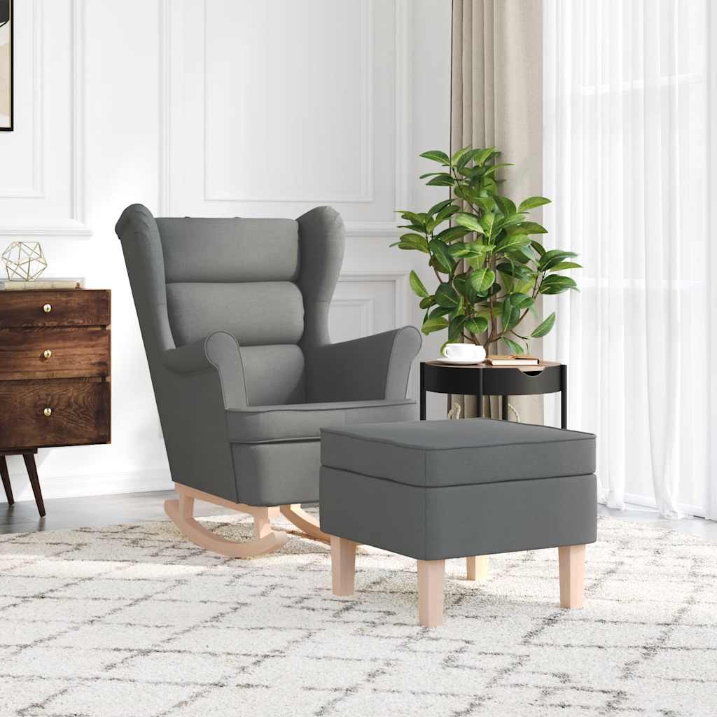 vidaXL Fauteuil à bascule avec repose-pieds Tissu gris foncé