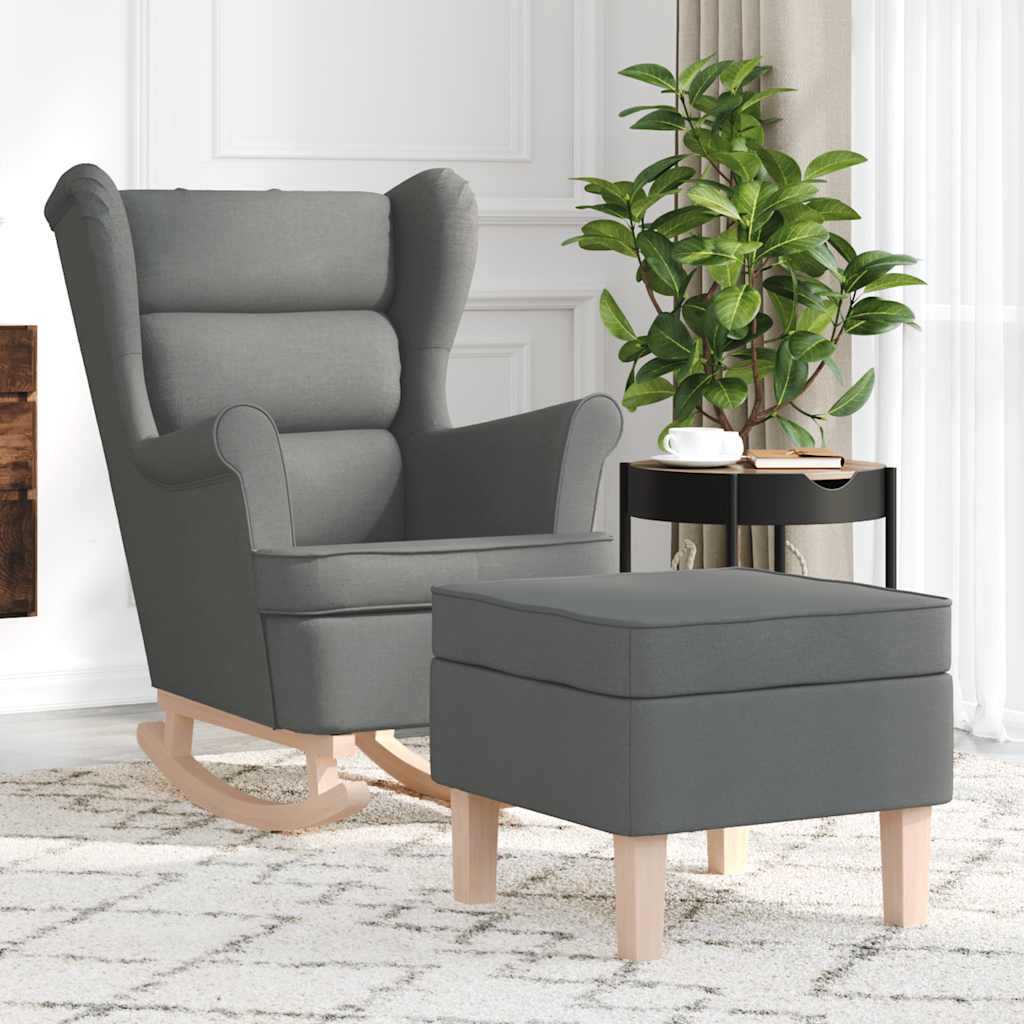 vidaXL Fauteuil à bascule avec repose-pieds Tissu gris foncé