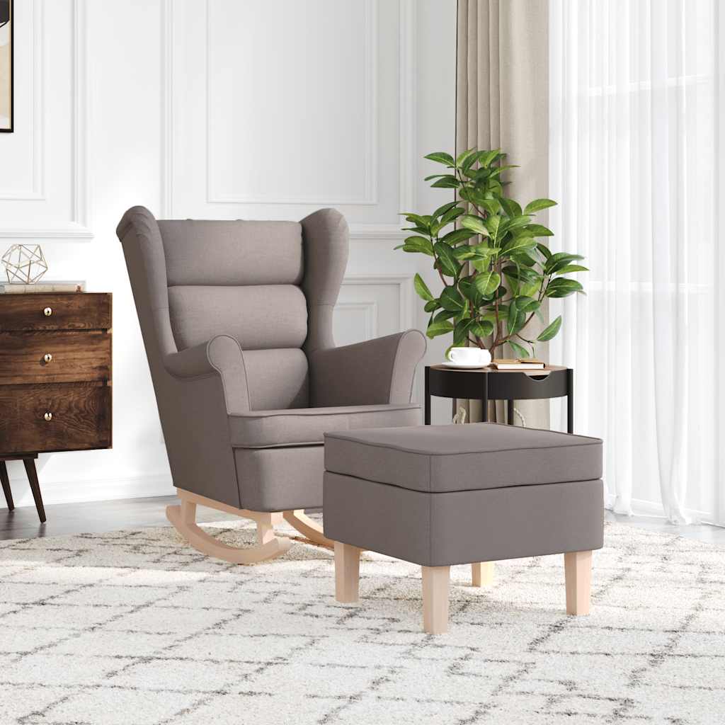 vidaXL Schaukelstuhl mit Fußhocker Taupe Stoff